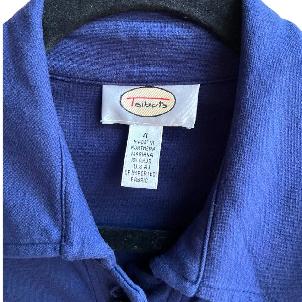 Talbots Size 4 Blue 3/4 Sleeve Collared Button Front Knee Length Shirt Dress - Picture 3 of 7